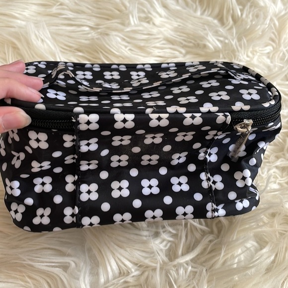 Modella black white flowers print floral handle make up cosmetic bag travel bag - Picture 8 of 16